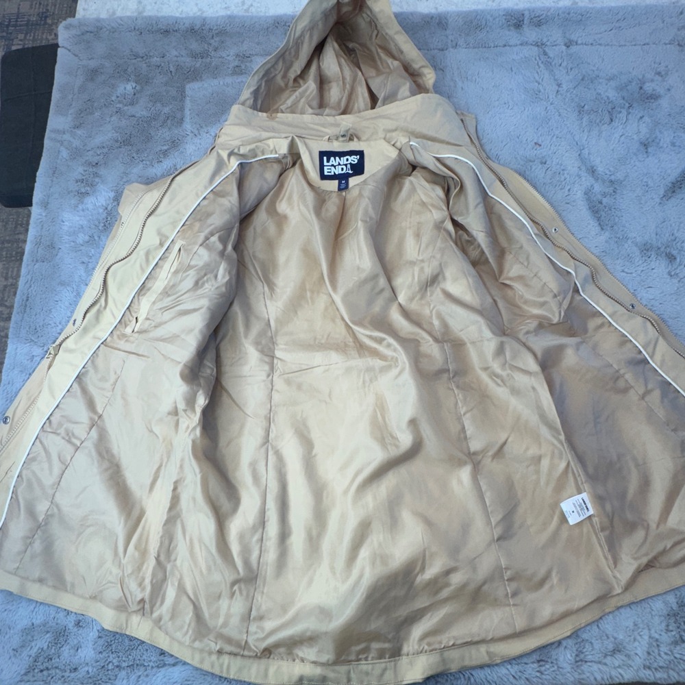 Lands End Womens Tan Khaki Hooded Raincoat Parka Jacket Size M RN 168874 - Picture 6 of 16